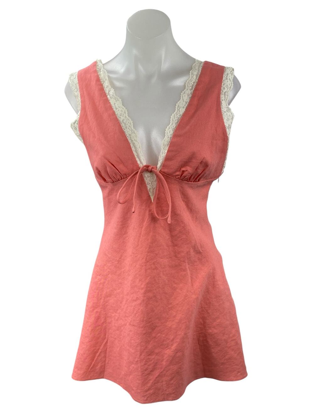NEW Cotton Candy LA Women's Pink Linen Lace Trim Mini Badydoll A-Line Dress Sz M